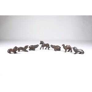 Antique 1920s cast metal circus animals, spelter shadowbox figurines zoo animals